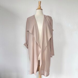 Solid Beige Chiffon Open Front Cardigan